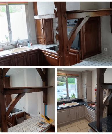 relooking de cuisine aménagée plus modification plan de travail et hotte