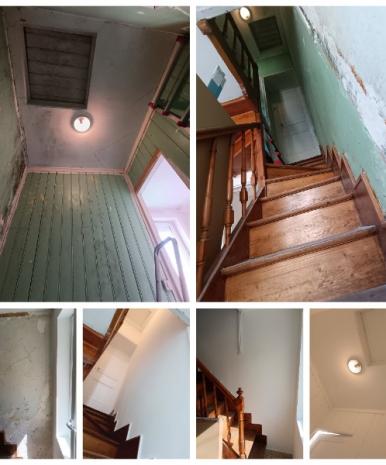 remise en état et rafraîchissement de mur et plafond dans un escalier