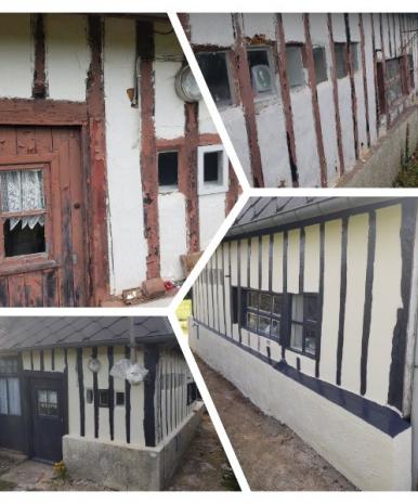remise en état d'une façade de maison en colombage normande