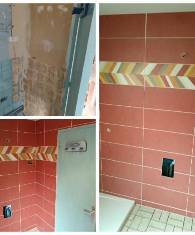 réalisation d'une salle de bain en faïence avec modification de la pièce