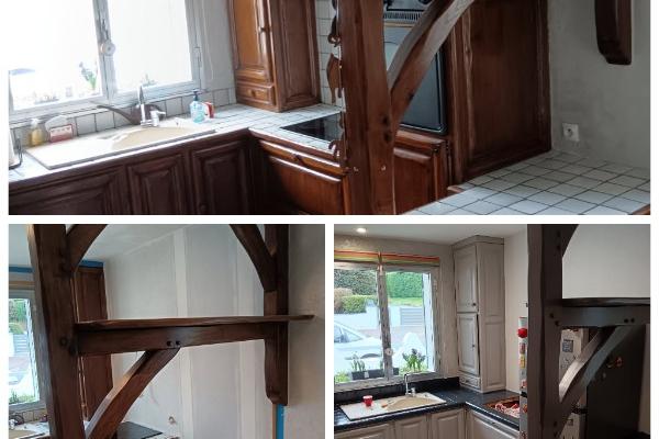 relooking de cuisine aménagée plus modification plan de travail et hotte