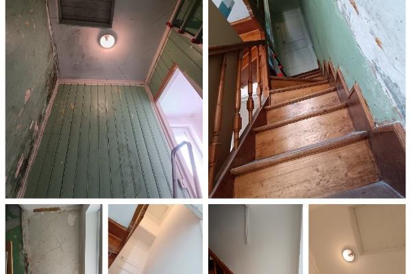 remise en état et rafraîchissement de mur et plafond dans un escalier