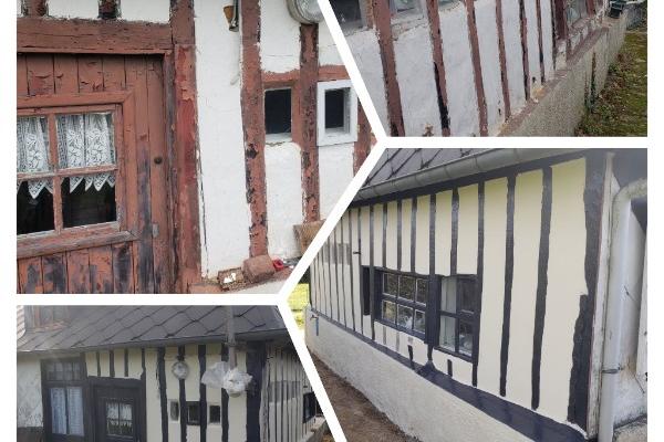 remise en état d'une façade de maison en colombage normande