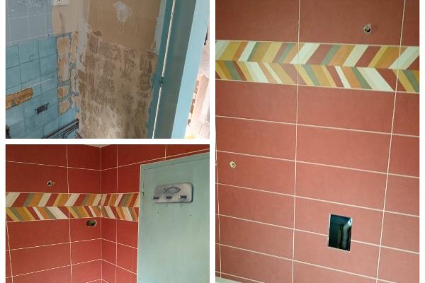 réalisation d'une salle de bain en faïence avec modification de la pièce